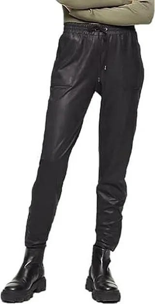 Calvin Klein Women Straight Leg Faux Leather Jogger with Side Entry Pockets