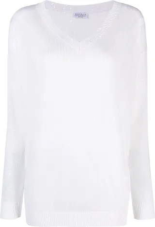 V-neck long-sleeve jumper