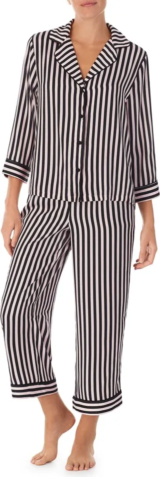 Print Three-Quarter Sleeve Crop Pajamas