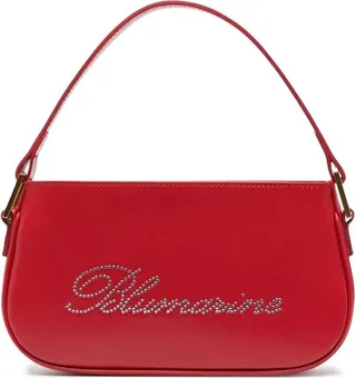 Rhinestone-Logo Leather Shoulder Bag