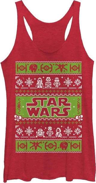 Women's Star Wars Ugly Christmas Merry Side Racerback Tank Top - Red Heather - X Large