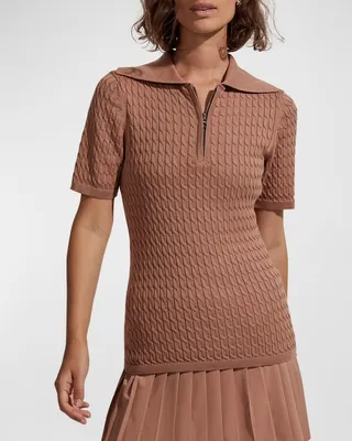 Lillian Off-Court Cable-Knit Polo