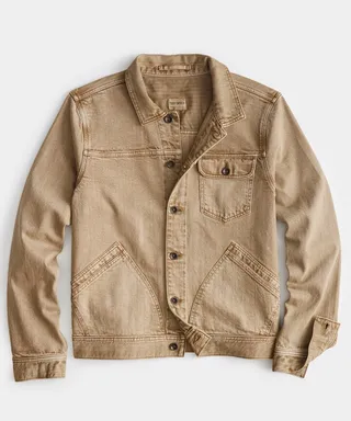 Garment Dyed Selvedge Denim Jacket in Dark Wheat