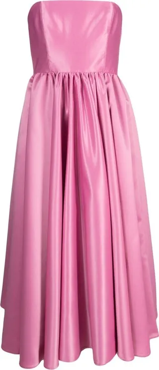 Strapless Satin-Finish Midi Dress