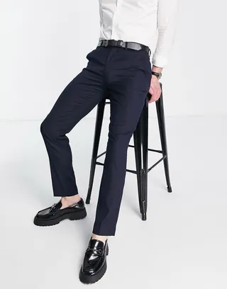 Devils Advocate skinny fit tuxedo pants in navy