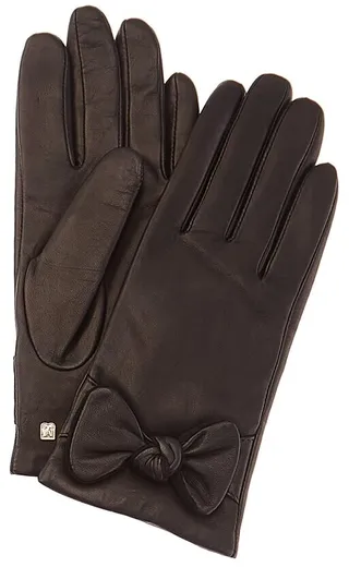 Bruno Magli Knotted Bow Cashmere-Lined Leather Gloves