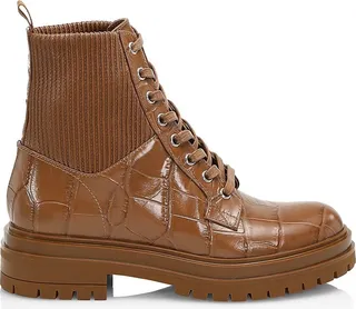 Women's Martis Rib-Knit Croc-Embossed Leather Combat Boots