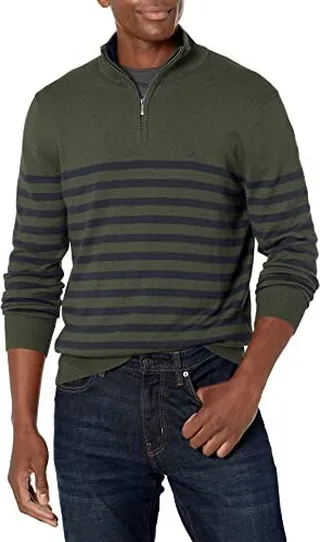 Nautica Men's Navtech Striped Quarter-Zip Sweater