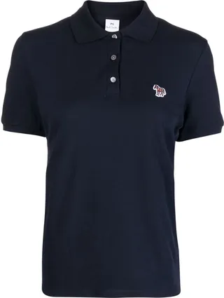 Zebra-Patch Detail Polo Top