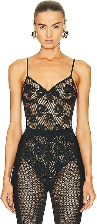 fleur du mal Rosalia Lace Bodysuit In Black in Black