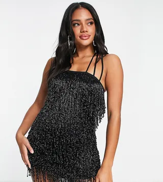 ASYOU ICONICS embellished beaded fringe detail mini dress in black