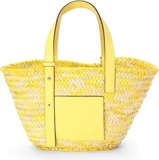 X Paula's Ibiza Palm Leaf Basket Bag Natural And Lemon