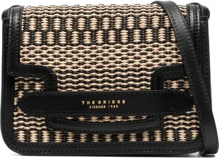 Embossed-Logo Wicker Shoulder Bag