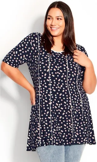 EVANS | Women's Plus Size Panel Print Tunic - mono spot - 18W