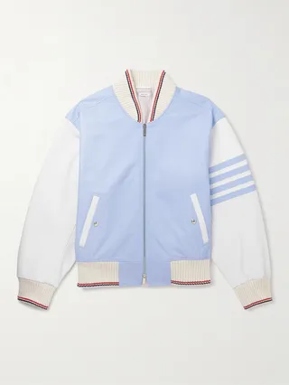 Colour-Block Wool-Trimmed Full-Grain Leather Jacket