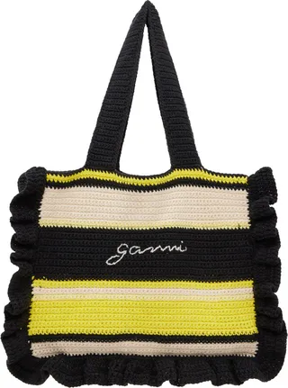 GANNI Yellow Crochet Frill Tote