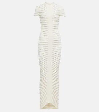 Ruched cotton-blend maxi dress
