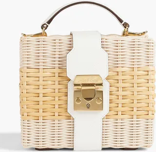 Harley leather-trimmed rattan tote