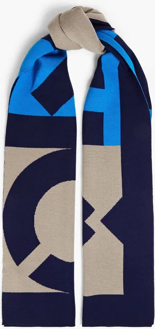 Jacquard-knit wool-blend scarf