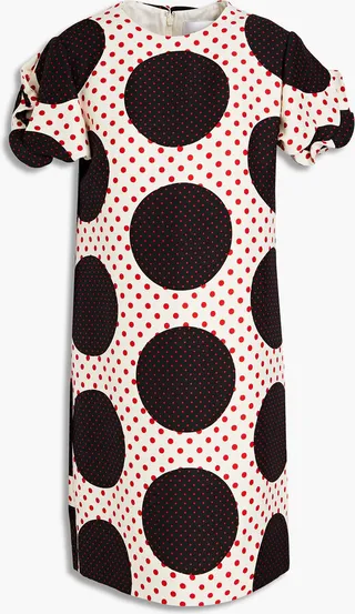 Ruffled printed wool and silk-blend crepe mini dress