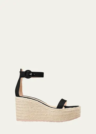 Suede Ankle-Strap Wedge Espadrille Sandals