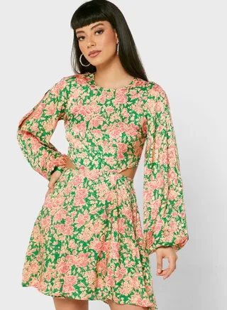 Balloon Sleeve Floral Print Dress