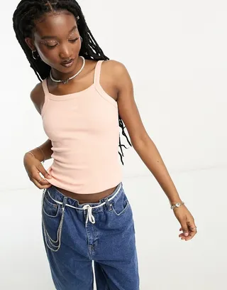 Wrangler ribbed tank top with logo in peach melba