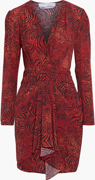 Maitri wrap-effect zebra-print crepe de chine mini dress