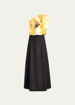 Cleis Metallic Leather One-Shoulder Silk Dress