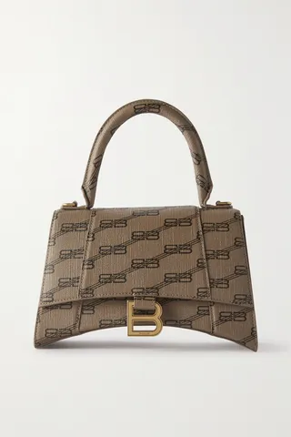 Balenciaga - Hourglass Small Logo-printed Textured-leather Tote - Neutrals