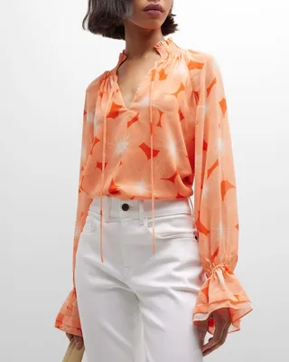 Azalea-Print Clarke Balloon-Sleeve Blouse