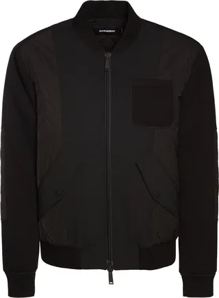 Padded hybrid stretch wool bomber jacket
