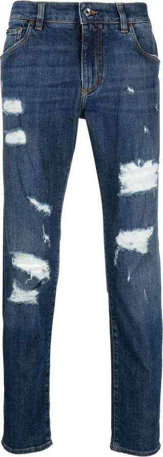 Distressed-Effect Straight-Leg Jeans