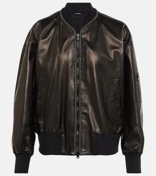 Leather bomber jacket