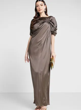 Gathered Cowl Draped Dress