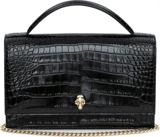 Skull crocodile-embossed shoulder bag