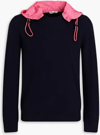 Shell-paneled wool hooded sweater