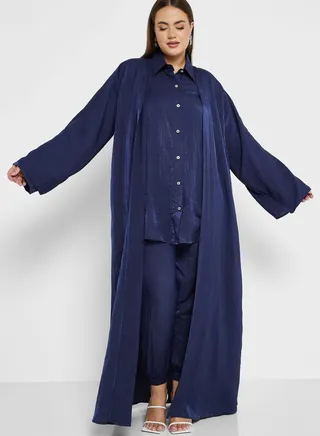 Button Detail Shirt & Abaya Set