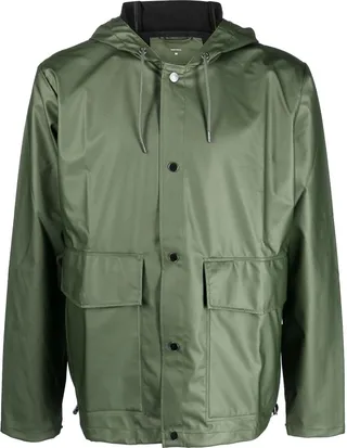 Coated-Finish Button-Up Raincoat