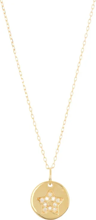 18K Yellow Gold Diamond Star Medallion Pendant Necklace - 0.03ct.