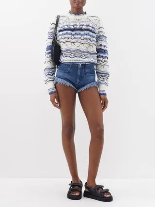 Eneidao Denim Raw-edge Denim Shorts