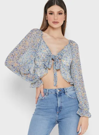 Plunge Neck Printed Top