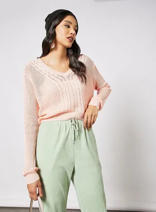 Knit Crop Sweater Pink