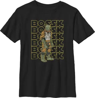 Boy's Star Wars Bossk Yellow Text Stack T-Shirt - Black - Medium