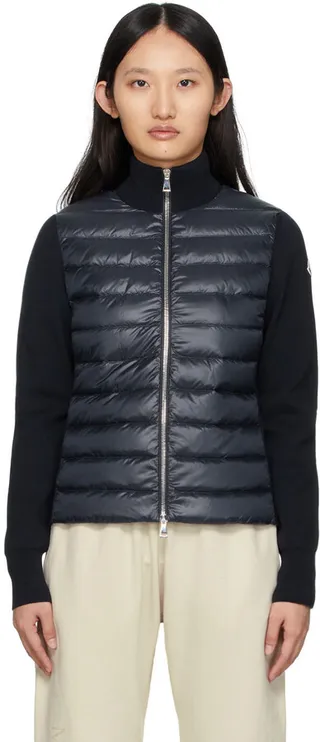 Moncler Navy Down Padded Cotton Cardigan Jacket