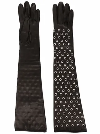 Eyelet-Detail Leather Gloves
