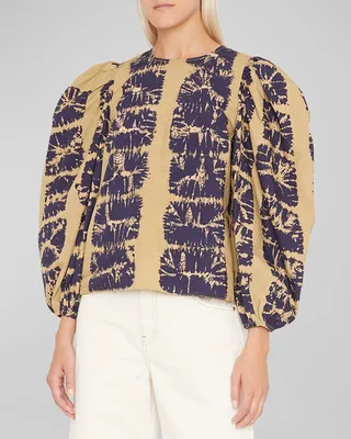 Eliza Long Sleeve Hand Dyed Diamond Shibori Cotton Blouse