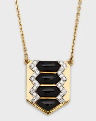 Motif Diamond & Black Enamel Shield Necklace