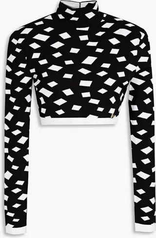Cropped jacquard-knit turtleneck sweater