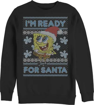 Men's SpongeBob SquarePants Ugly Christmas Ready Santa Sweatshirt - Black - Small